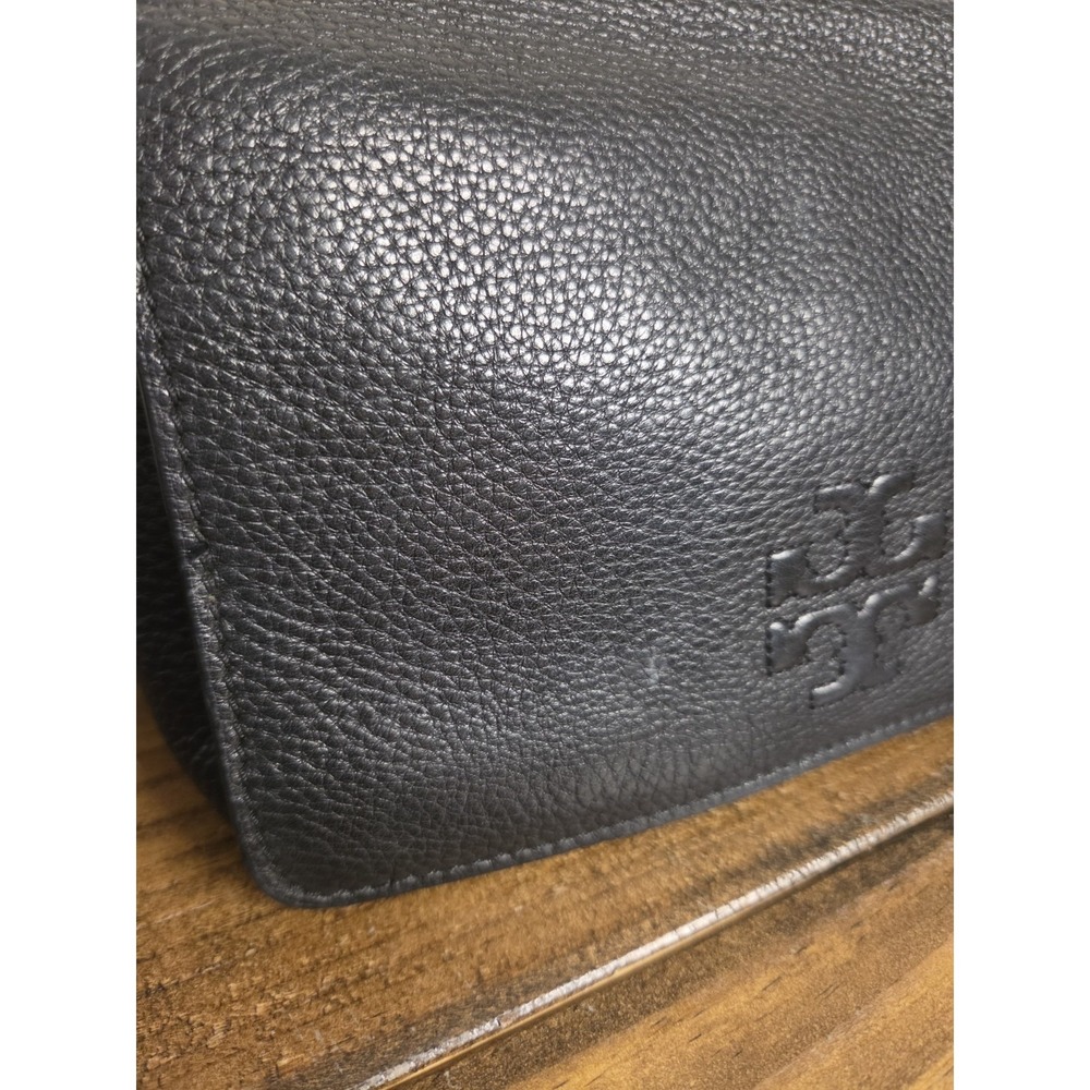 Tory Burch Black Pebbled Leather Thea Messenger Bag Flap Crossbody Purse Tassels - Picture 8 of 16